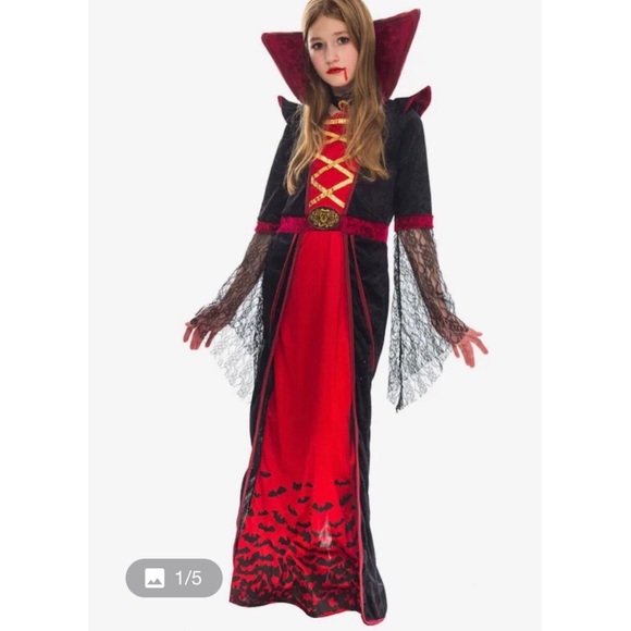 girls Vampiress black & red Halloween costume - Picture 1 of 14